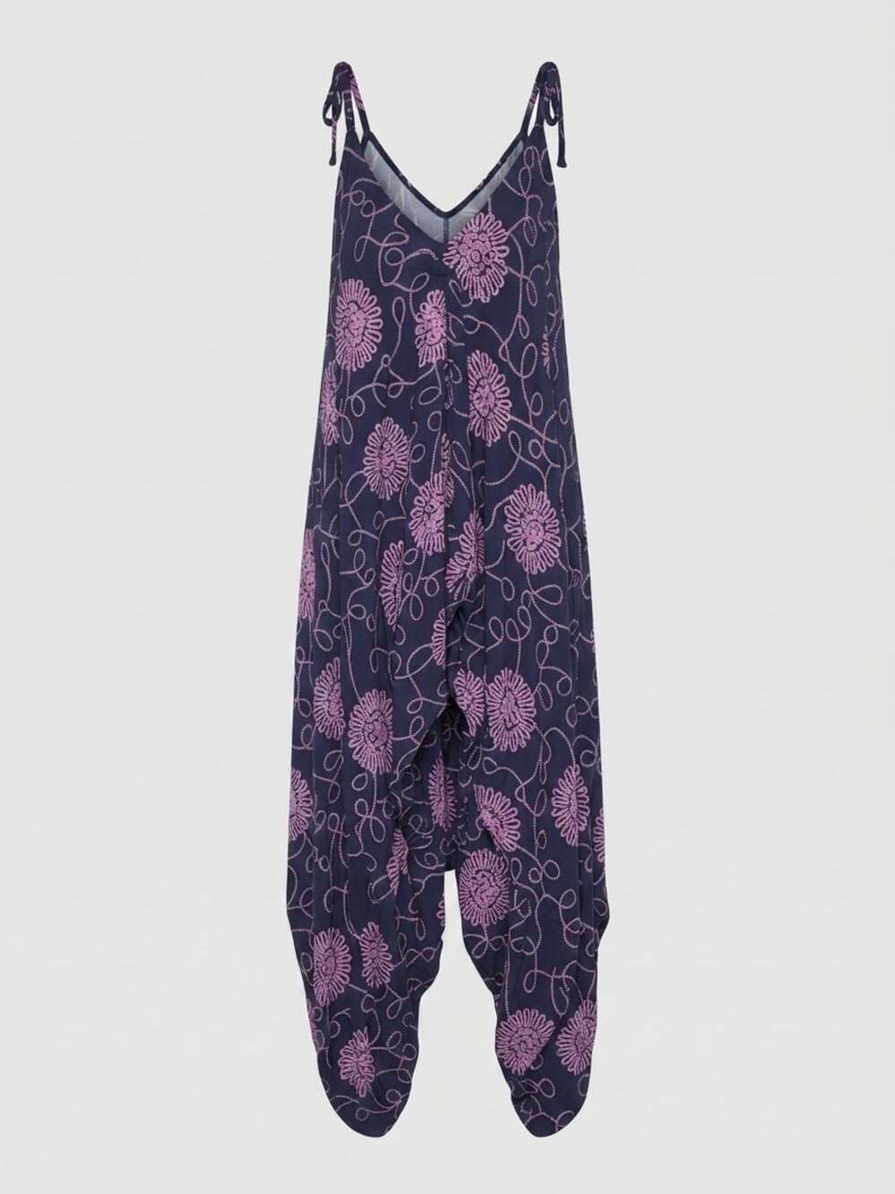 Onzie Tika Romper Purple Floral Print V-Neck Jumpsuit Small